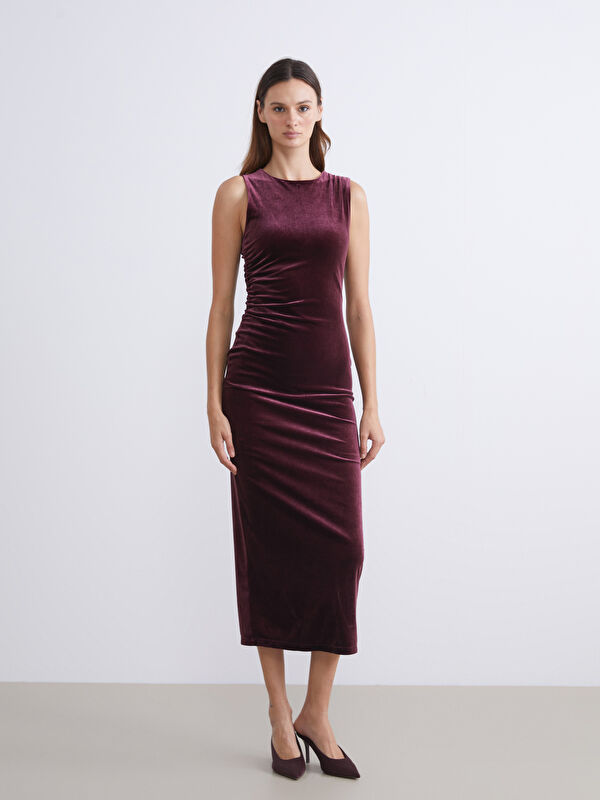 LCW Vision Rundhalsausschnitt Raffung Samt Kleid