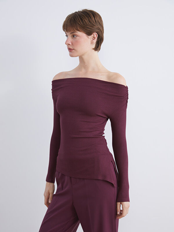 LCW Vision Slash Neck Slit Detail Blouse