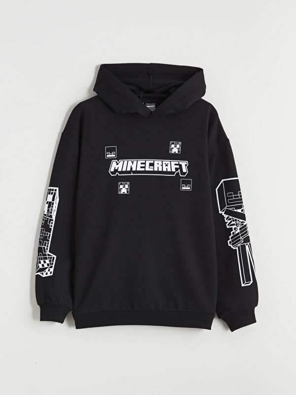 LCW Kids Kapüşonlu Minecraft Baskılı Erkek Çocuk Sweatshirt