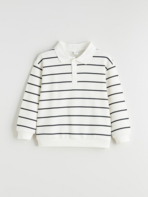 LCW Kids Polo Yaka Çizgili Erkek Çocuk Sweatshirt