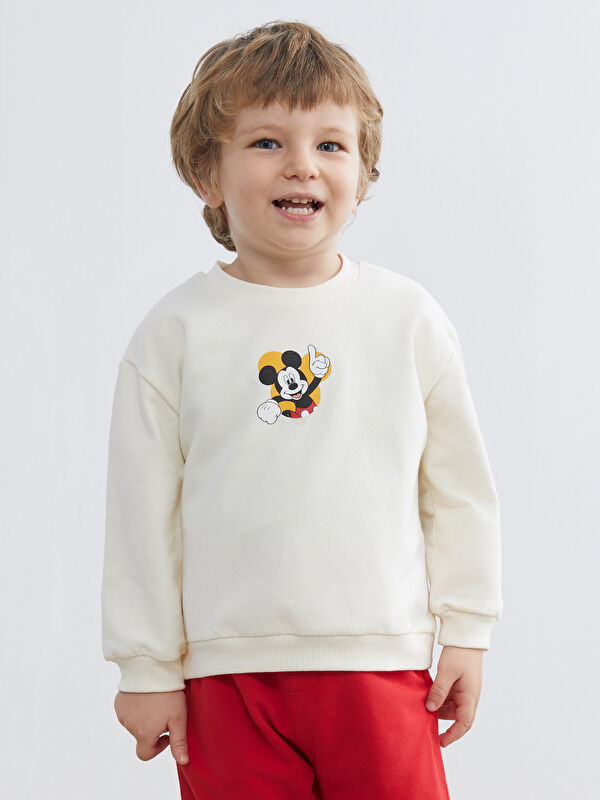 LCW baby Bisiklet Yaka Mickey Mouse Baskılı Erkek Bebek Sweatshirt ve Eşofman Alt