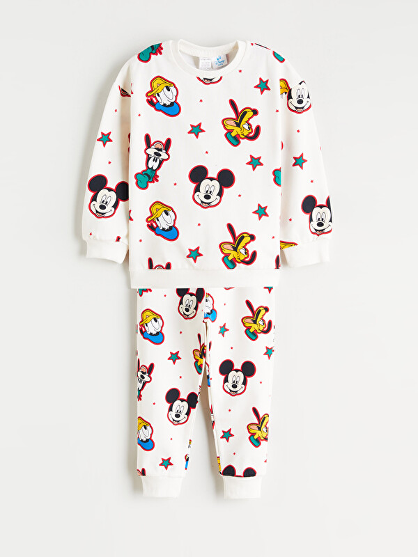 LCW baby Bisiklet Yaka Mickey Mouse Baskılı Erkek Bebek Pijama Takımı