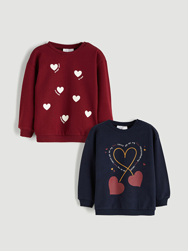 LCW ECO Bisiklet Yaka Baskılı Kız Bebek Sweatshirt 2'li