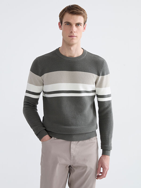 LCWAIKIKI Classic Crew Neck Striped Men's Knitwear Sweater