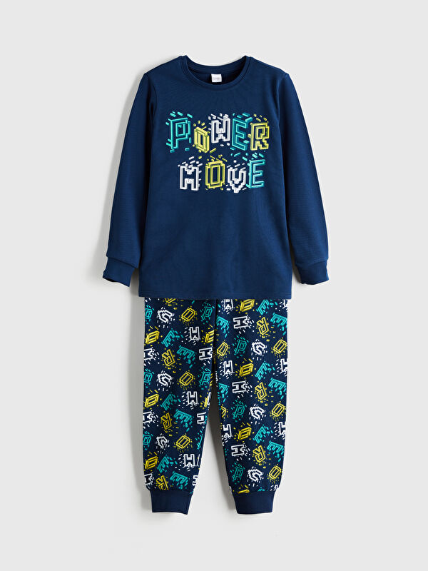 LCW Kids Bisiklet Yaka Baskılı Erkek Çocuk Pijama Takımı