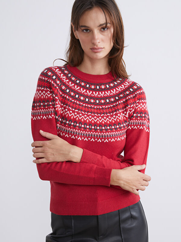 LCWAIKIKI Classic Rundhalsausschnitt Gemusterter Strickpullover für Damen