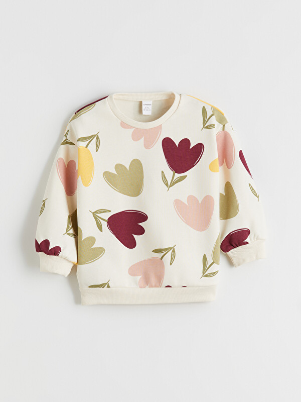 LCW Kids Bisiklet Yaka Çiçekli Kız Çocuk Sweatshirt