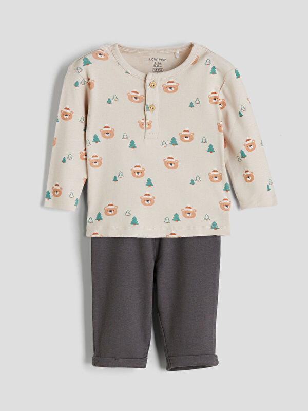 LCW baby Bisiklet Yaka Erkek Bebek Tişört ve Pantolon 2'li Takım