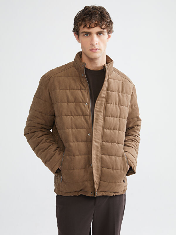 SOUTHBLUE Slim Fit Funnel Neck Suede Men's Coat