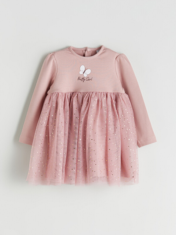 LCW baby Crew Neck Long Sleeve Tutu Baby Girls' Dress