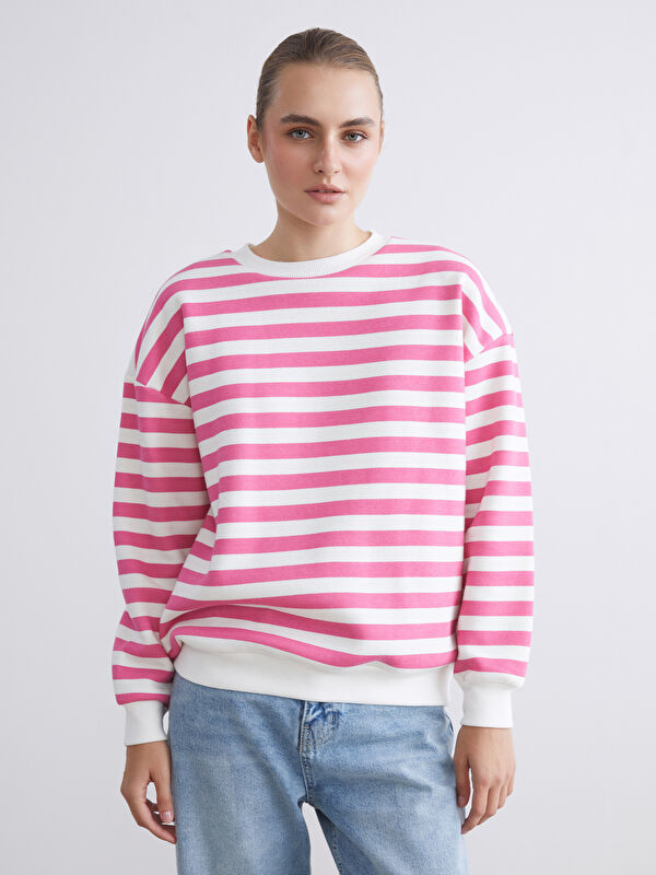 LCW ECO Crew Neck Striped Oversize Women's Sweatshirt