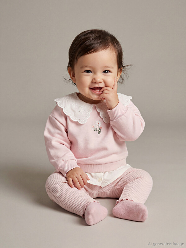 LCW baby Bebe Yaka Kız Bebek Sweatshirt ve Tayt