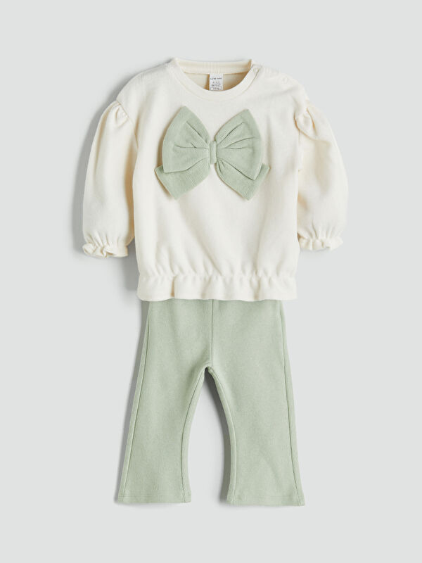 LCW baby Bow Detail Baby Girls' Sweatshirt and Leggings