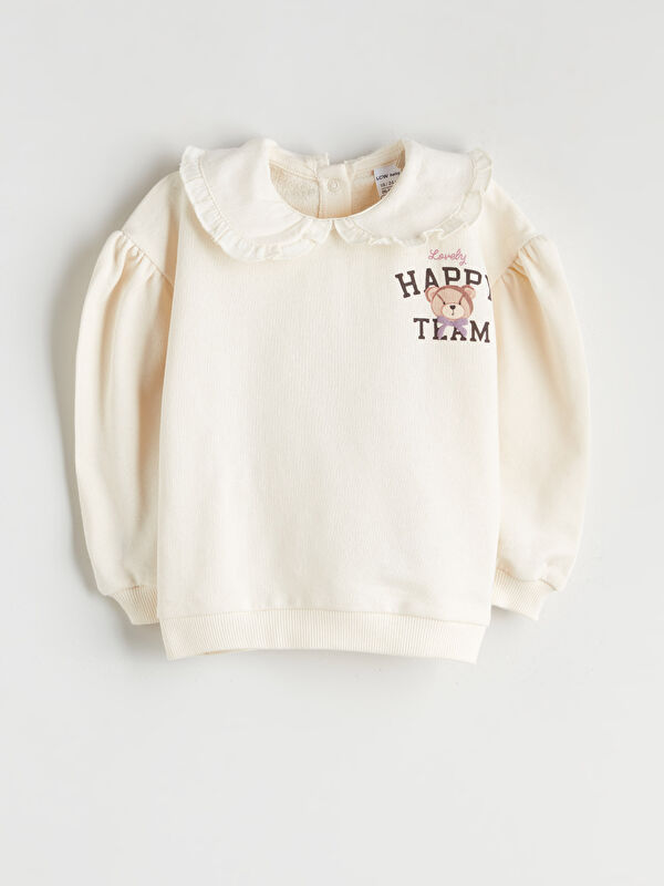 LCW baby Bebe Yaka Baskılı Kız Bebek Sweatshirt