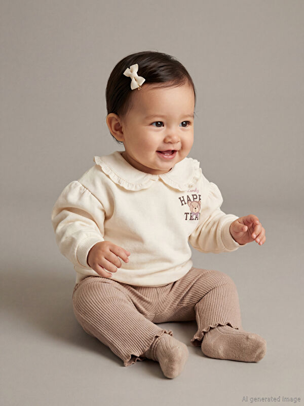 LCW baby Bebe Yaka Kız Bebek Sweatshirt ve Tayt