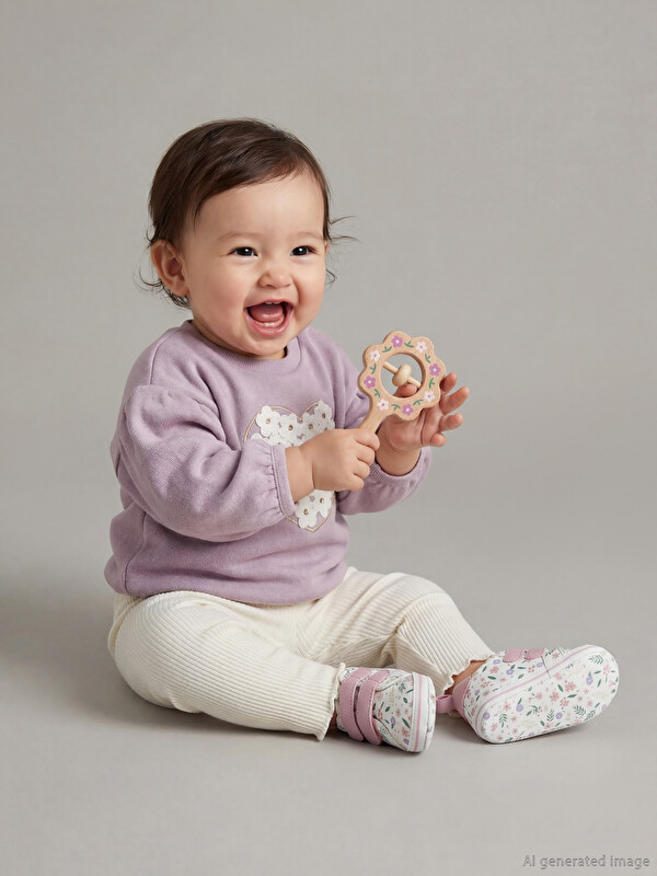 LCW baby Bisiklet Yaka Çiçekli Kız Bebek Sweatshirt ve Tayt