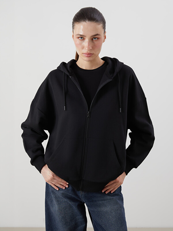LCW ECO Hooded Oversize Women's Thick Zipper Sweatshirt - W5GK39Z8