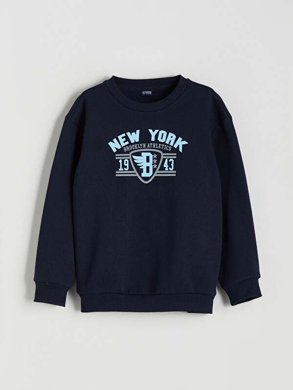 LCW ECO Bisiklet Yaka New York Baskılı Erkek Çocuk Sweatshirt