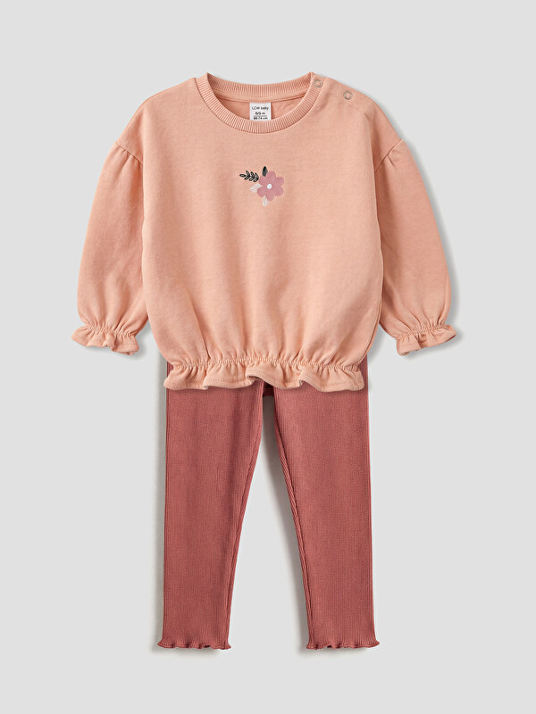 LCW Kids Ensemble Sweat-Shirt Col Rond et Leggings pour Filles