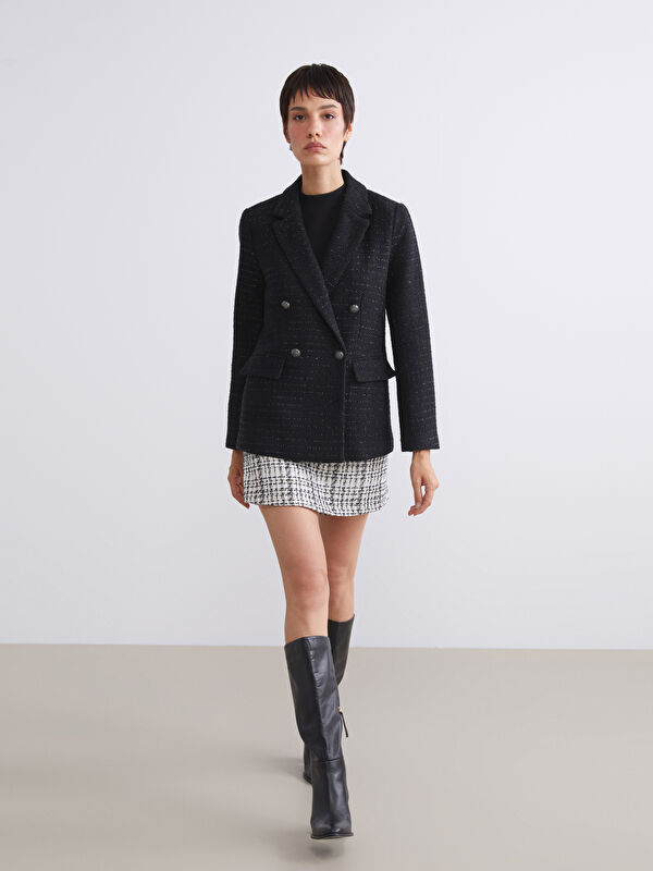 LCW Vision Gürtelt Zip-Karo-Tweed-Kurzer Rock