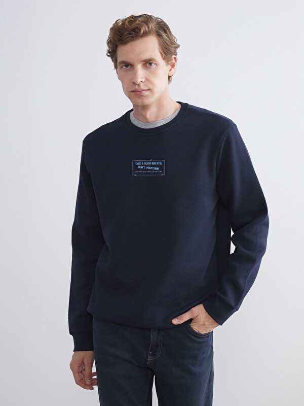 LCW ECO Bisiklet Yaka Baskılı Erkek Sweatshirt