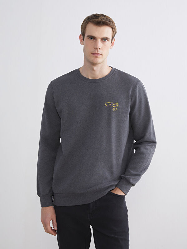 LCW ECO Bisiklet Yaka Baskılı Erkek Sweatshirt