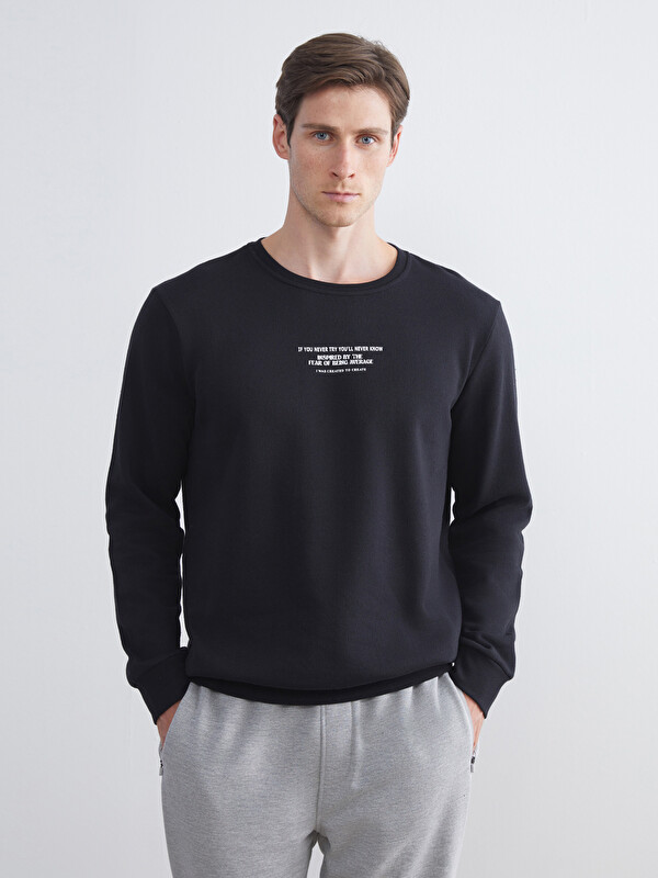 LCW ECO Bisiklet Yaka Baskılı Erkek Sweatshirt