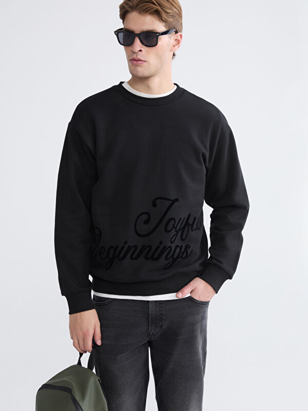 XSIDE Bisiklet Yaka Baskılı Erkek Kalın Sweatshirt