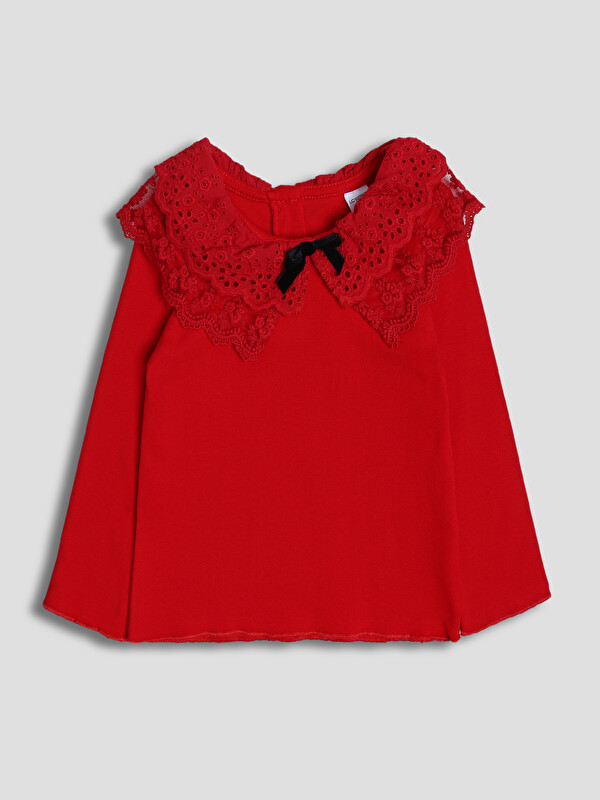 LCW Kids Crew Neck Lace Detailed Baby Girls' Blouse