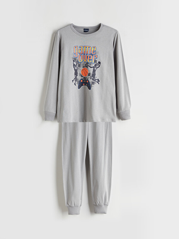 LCW ECO Bisiklet Yaka Baskılı Erkek Çocuk Pijama Takımı