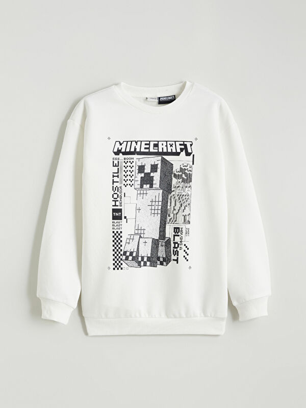 LCW Kids Bisiklet Yaka Minecraft Baskılı Erkek Çocuk Kalın Sweatshirt