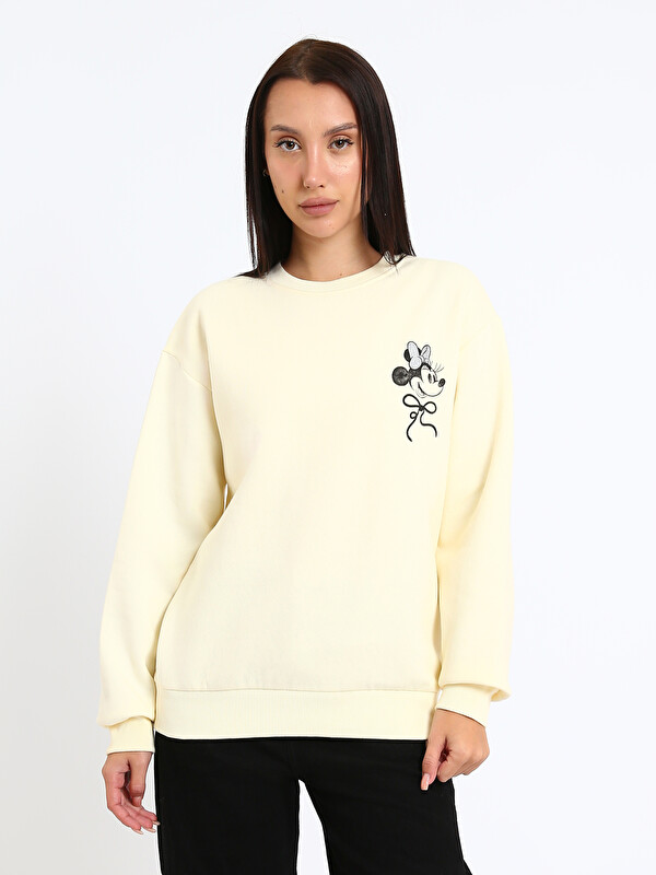 XSIDE Crew Neck Minnie Mouse Printed Women's Sweatshirt