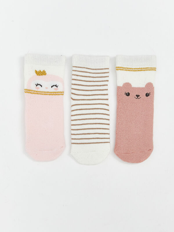 LCW baby Patterned Baby Girls' Terry Cloth Ankle Socks 3-packs