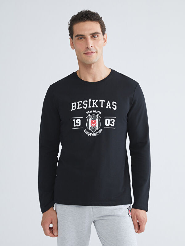 LC WAIKIKI Bisiklet Yaka Uzun Kollu Beşiktaş Baskılı Erkek Pijama Üst