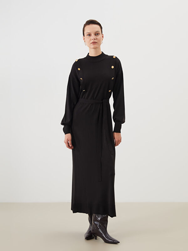 LCW Modest Funnel Neck Sash Knitwear Dress