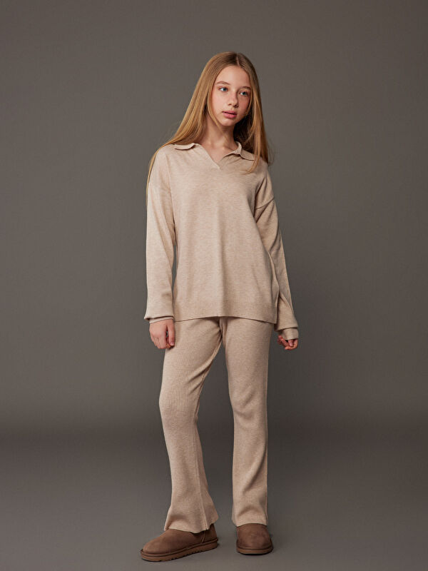 LCW Kids Polo Yaka Kız Çocuk Triko Kazak ve Tayt