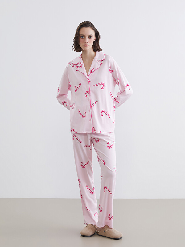 LCW Young Gömlek Yaka Baskılı Kadın Pijama Takımı