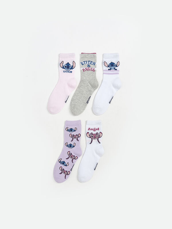 LCW Kids Stitch Desenli Kız Çocuk Soket Çorap 5'li