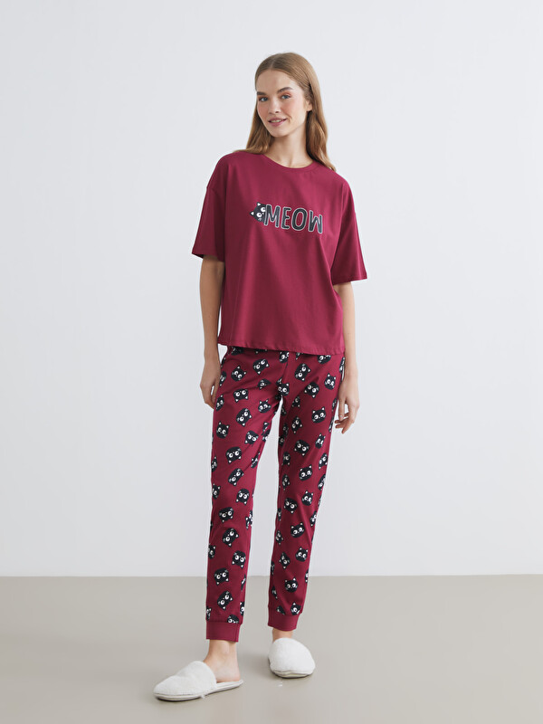 LCW Young Bisiklet Yaka Baskılı Kadın Pijama Takımı