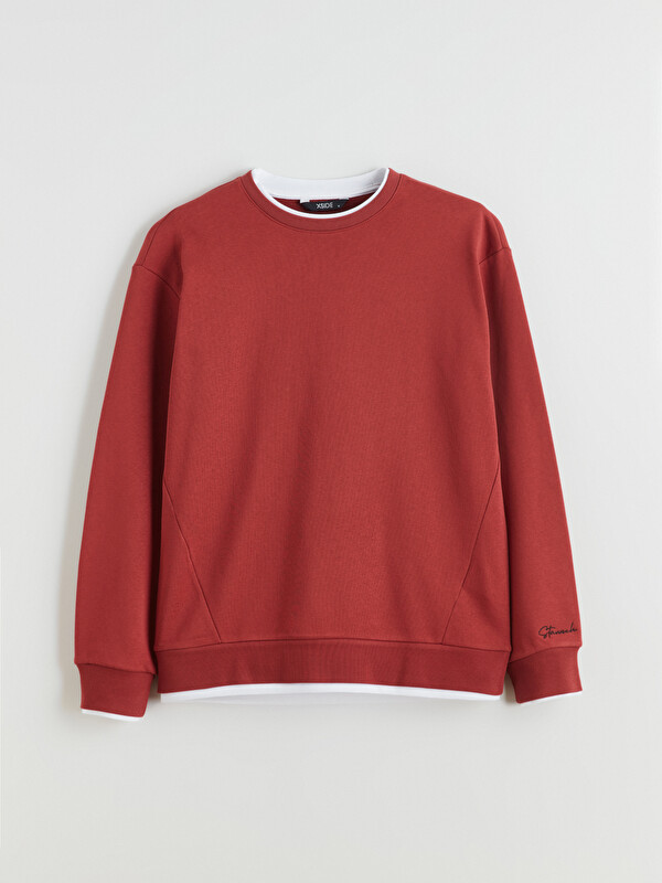 XSIDE Crew Neck Embroidered Men's Thick Sweatshirt - W5GR05Z8-MPK