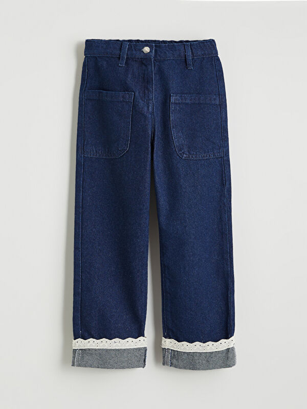 LCW Kids Beli Lastikli Kız Çocuk Jean Pantolon