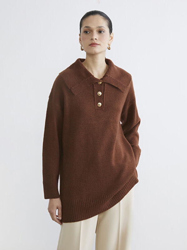 LCW Modest Polo Yaka Kadın Triko Kazak