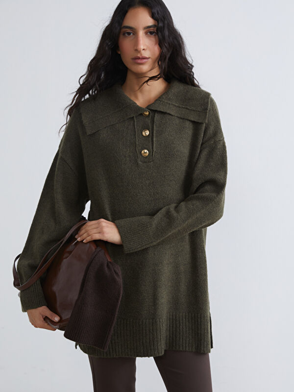 LCW Modest Polo Yaka Kadın Triko Kazak