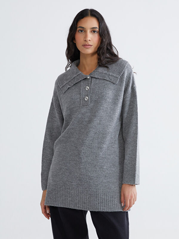 LCW Modest Polo Yaka Kadın Triko Kazak