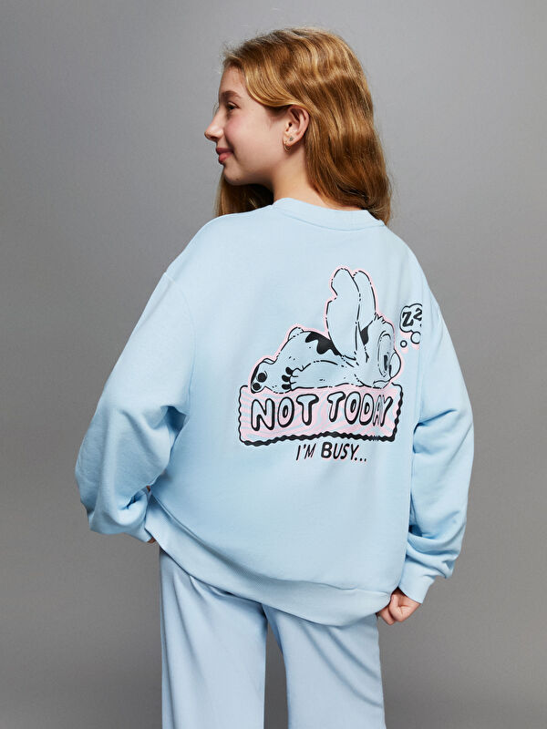 LCW Kids Bisiklet Yaka Stitch Baskılı Kız Çocuk Sweatshirt