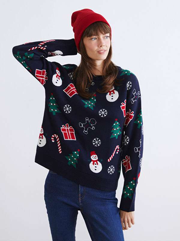 LCW Vision Rundhalsausschnitt Weihnachtsmotiv Strickpullover für Damen