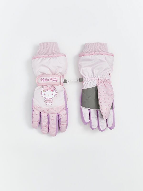 LCW Kids Hello Kitty Printed Girls' Snow Gloves with Fleece Lining