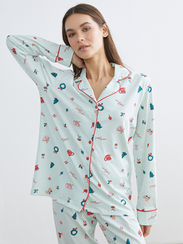 LCW DREAM Button-Down Collar Printed Women's Pyjama Set