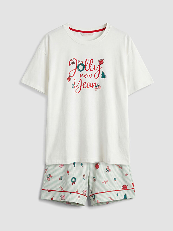 LCW DREAM Set de pijamale scurte pentru femei cu guler rotund imprimat