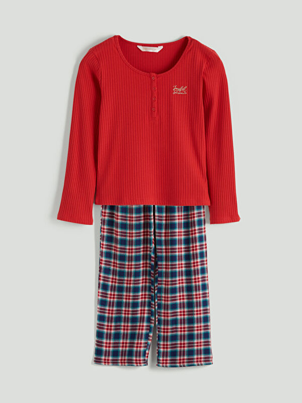 LCW DREAM Bisiklet Yaka Ekose Kadın Pijama Takımı